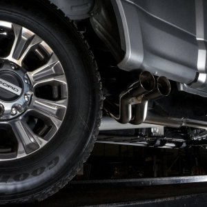 Ford F-350 Performance Exhaust - Rear - Stainless Works - Cat Back, Lightning Exit, Dual Exit, X-Pipe, S-Tube Mufflers - Polished - `17-`20 Ford F-350 Performance Exhaust - Rear - Stainless Works - Cat Back, Lightning Exit, Dual Exit, X-Pipe, S-Tube Mufflers - Polished - `17-`20